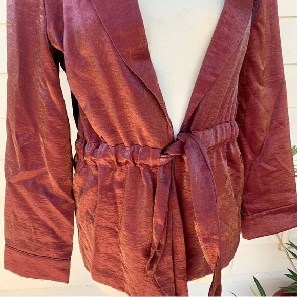 Scotch & Soda Dress Blazer Shiny Belted Jacket NWT Metallic Plum Rust M Red - Picture 7 of 10